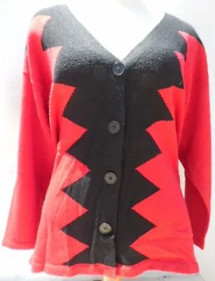 Helen Hsu Ladies Size L Stretchable Black/red Knit Buttoned Sweater Tj335 • $19.99