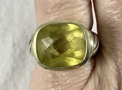 David Yurman Sterling Silver 14k Gold Noblesse Ring Green Peridot Size 6 • $299.99