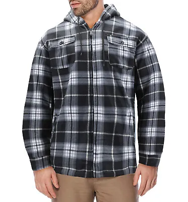 Men's Heavy Fleece Lined Sherpa Hoodie Plaid Flannel Jacket With Hood • $36.70