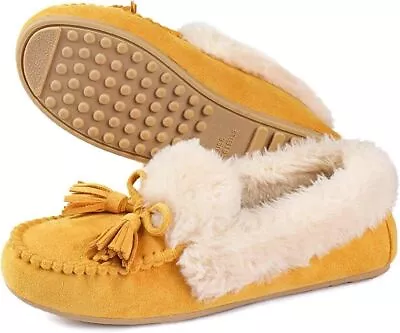 Women's Tassels Moccasin Slippers With Faux Fur Lining Close Back House Shoes • $16.49