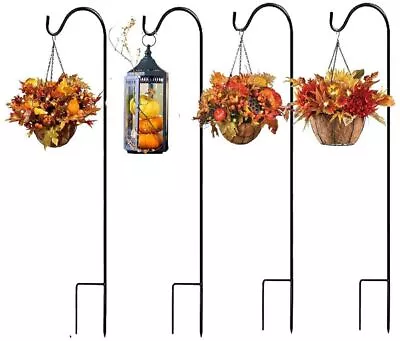 Set Of 4 Metal Garden Stakes Shepherd Crook Hooks For Hanging Bird Feeder 76CM • £11.99