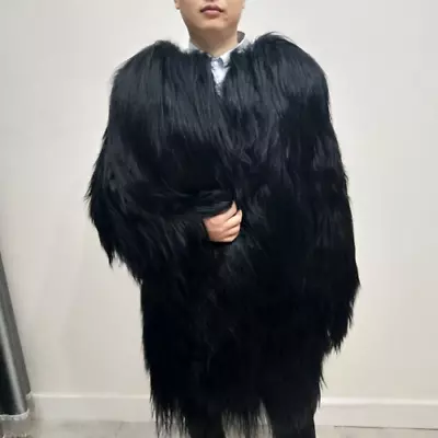 New Men's Natural Goat Fur Coat Long Jacket Women's Mongolian Wool Fur Overcoat • $798.70