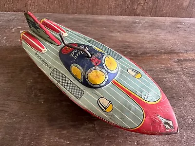 Vintage Old Wind Up Blue Bird No. B-336 Speedboat Litho Tin Toy Made In Japan • $504.50