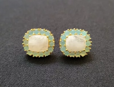 Vintage Pure Yellow Gold Plate Brass Quartz Earrings • $25