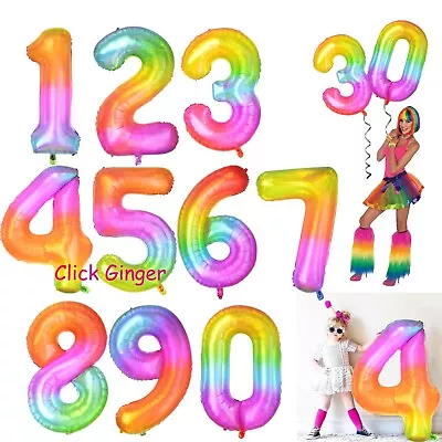 Jelly Jumbo Number Foil Balloon Ombre Rainbow Helium Quality Transparent Front • $3.85