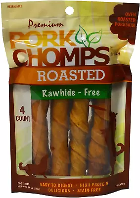 Pork Chomps Roasted Pork Skin Dog Chews 6-Inch Twists 4 Count With Free Shipping • $9.36