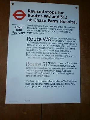 London Transport Timetable Panel Poster-Revised Stops Routes 313 & W8 • £1.50