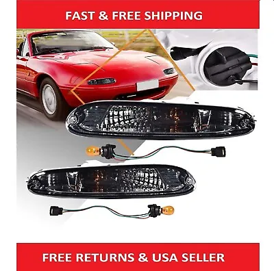 Front Corner+Bumper Signal Lights With Bulbs Smoke For 1990-97 Mazda Miata New • $53.19