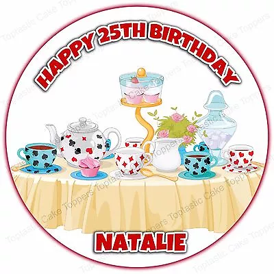 Personalised Vintage Afternoon Tea Mad Hatters Party Edible Icing Cake Topper • £4.65