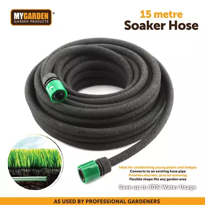 SOAKER HOSE PIPE 15m FLAT IRRIGATION WATER SPRINKLER GARDEN DRIP LEAKY HOSEPIPE • £10.95