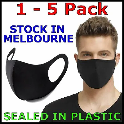 Black Reusable Washable Unisex Face Mask Full Mouth Nose Cover Masks Shield NEW • $2.45