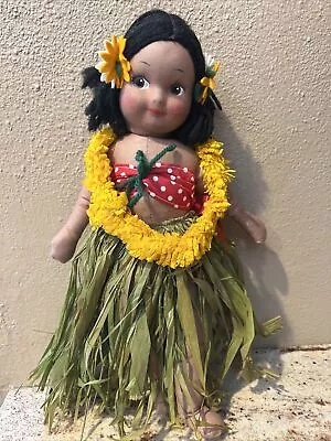 Vintage Hawaiian Hawaiiana Hula Girl Cloth Doll- Painted Face- 13” • $39.99