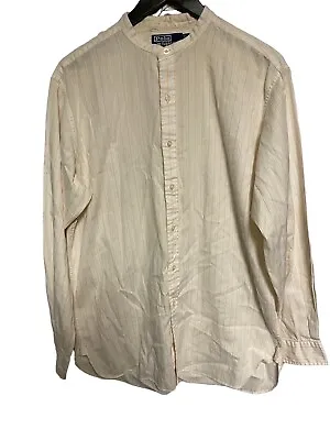 Vintage POLO Ralph Lauren Bernard Stripe Nehru Banded Collarless Shirt Men M • $24.73