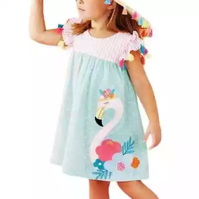 Mud Pie Dress Girls Size 2T Toddler Flamingo Tassel Stripe Ruffle Colorful New • $22.98