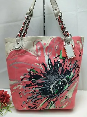 Coach Poppy Flower Light Khaki Duffel Sac Bucket Large Tote Shoulder Bag - $398 • $160