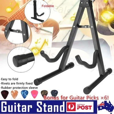 $12.89 • Buy Folding Guitar Stand Bass Tripod Electric Acoustic Floor Holder Rack Foldable AU