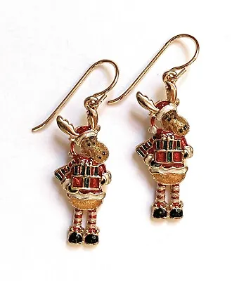 Christmas Moose Earrings 14k Gold Filled Wires Womens Holiday Jewelry Handmade • $19.95
