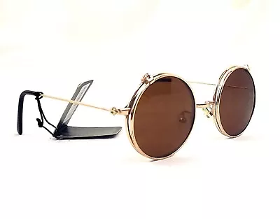 Forever21 Adult Unisex Sunglasses Brown Round Frem Flip Up Lens Sun Glasses NWT • $9.79