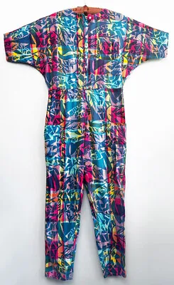 1980s Abstract Cotton Pant Suit Romper Jumpsuit Body Suit One Piece • £75.28