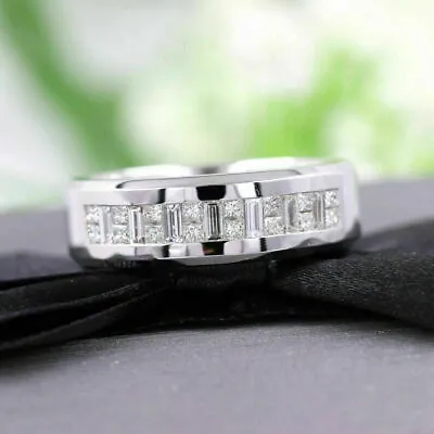 Men's Engagement Wedding Channel Set Ring 2.6Ct Simulated Diamond 14K White Gold • $180.34