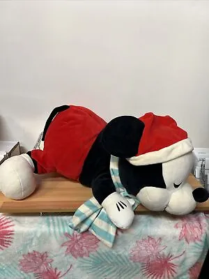 Disney Retro Reimagined Santa Mickey Mouse Sleeping Cuddleez Large Plush ~ 24'' • $20