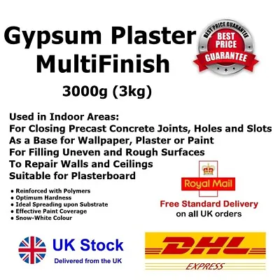 3kg Gypsum Plaster Multi Finish WHITE Repair FillerBase For Paint Etc FREE P&P • £34.99