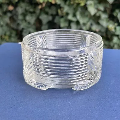 Vintage Ribbed W Plume Pressed Glass Manhattan Deco Powder Bowl • $10