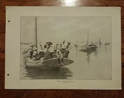 A.B. Frost Fishing Off Long Point Lake Chautauqua NY. 1871 Antique Art Print • $10