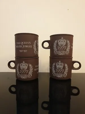 4 X Hornsea Pottery Brown Ceramic Mug Queen Elizabeth Silver Jubilee 1952-1977. • £10