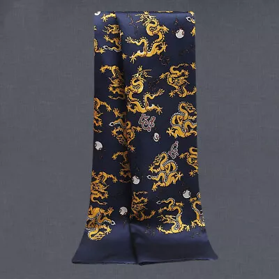 Men's 100 Silk Scarf Double Layer Neckerchief Business Casual Cravat Yellow Blue • $17.84