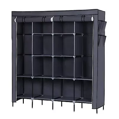 67in Fabric Wardrobe Large Portable Clothes Closet Storage Cupboard Dust Proof • £19.69