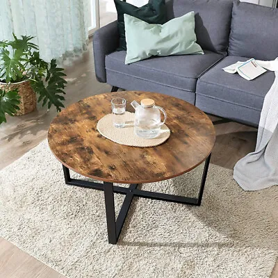 Round Coffee Table Industrial Style Cocktail Side Table With Metal Frame • $99.95