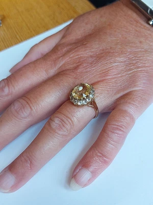 £170 • Buy 9ct Gold Citrine And Spinel Halo Ring Size P Hallmarked 