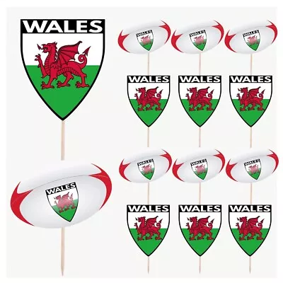 Six Nations Wales Rugby Decorations Cupcake Food Toppers Picks Flag Ball 14pc • £5.99