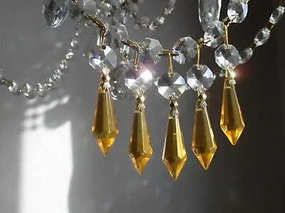 X5 Pretty Chandelier Petite Small Yellow Topaz Bomb Drops &Lead Glass Crystals • £9.95