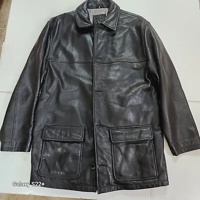 Vintage FIELD GEAR Heavy Leather Jacket Coat Black Men’s Sz Small Wool 17730 • $75