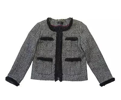 NWT J.Crew Glen Plaid Lady Jacket With Braided Trim In Black White Tweed 4 • $80