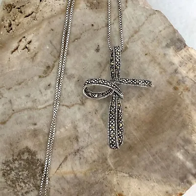 Sterling Silver 925 1.5  Dimensional Marcasite Cross Pendant Necklace 18  Chain • $45