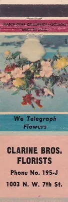 Clarine Bros. Florists  Matchbook Cover 1950's Flower Display .. • $1.19