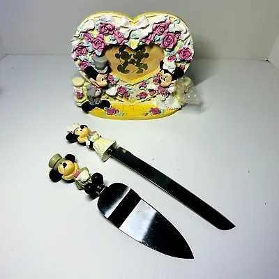 Disney Store Mickey Minnie Mouse Wedding Heart Frame With Cake Server Set • $30