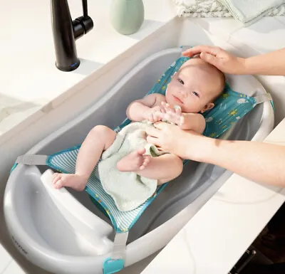 HOMCOM Foldable Baby Bath Tub Ergonomic -Induced Water Plug • £24.99