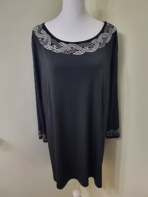 Silky Dressy Black Tunic With Longer Sides & Rhinestones Size 2X • $11