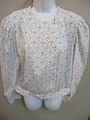 VTG 80's Mrs. Chaus Blouse Size 16 Geometric Print Puff Shoulder Top  New Wave  • $9.99