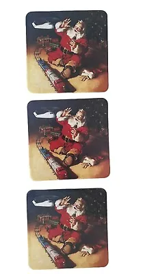 Vintage 1992 Coca Cola 3.5  Drink Coasters Santa Christmas Holiday  Set Of 3 • $4.90