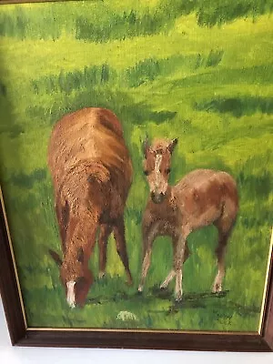 Vtg Framed Oil Painting Horses In Field Landscape By Faith Tuck Fall River Mass • $45