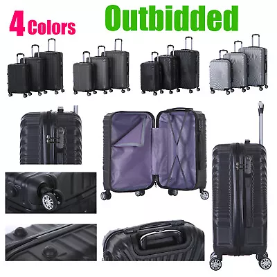 3Pcs Suitcase Set Hard Shell Travel Luggage Lightweight Cabin Trolley 4 Wheels • £64.59