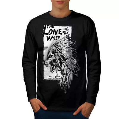 Wellcoda The Lone Wolf Indian Mens Long Sleeve T-shirt Wild Graphic Design • £17.99