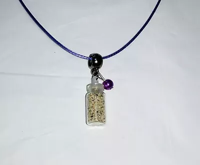 Handmade GLASS SAND Charm Pendant NECKLACE + Purple Faux Pearl On Waxed Cord B • $1.22