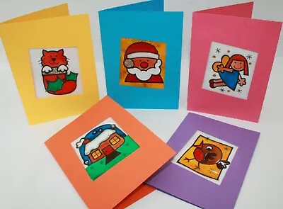 £3.95 • Buy Childrens Glass Painted Christmas Cards ~ 8 Xmas Greetings Cards Kids Craft Kit 