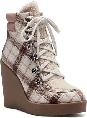 NIB Women’s Jessica Simpson Maelyn Natural Maxwell Plaid Wedge Ankle Booties 9 • $40